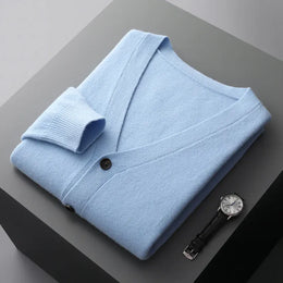 KissICON China Mainland / SKY BLUE / XL Pure Wool VNeck Cardigan Cozy AutumnWinter Knit Jacket