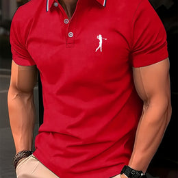 KissICON China Red / UK 36 SpringSummer Mens Printed ShortSleeve Golf Shirt