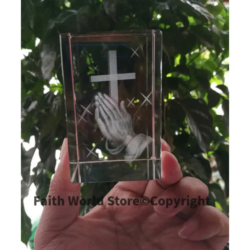 KissICON Christianity Catholicism BEST Christmas gift Religious efficacious Pray HOME family Safety Talisman 3D Crystal THE CROSS statue
