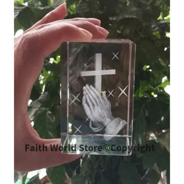 KissICON Christianity Catholicism BEST Christmas gift Religious efficacious Pray HOME family Safety Talisman 3D Crystal THE CROSS statue