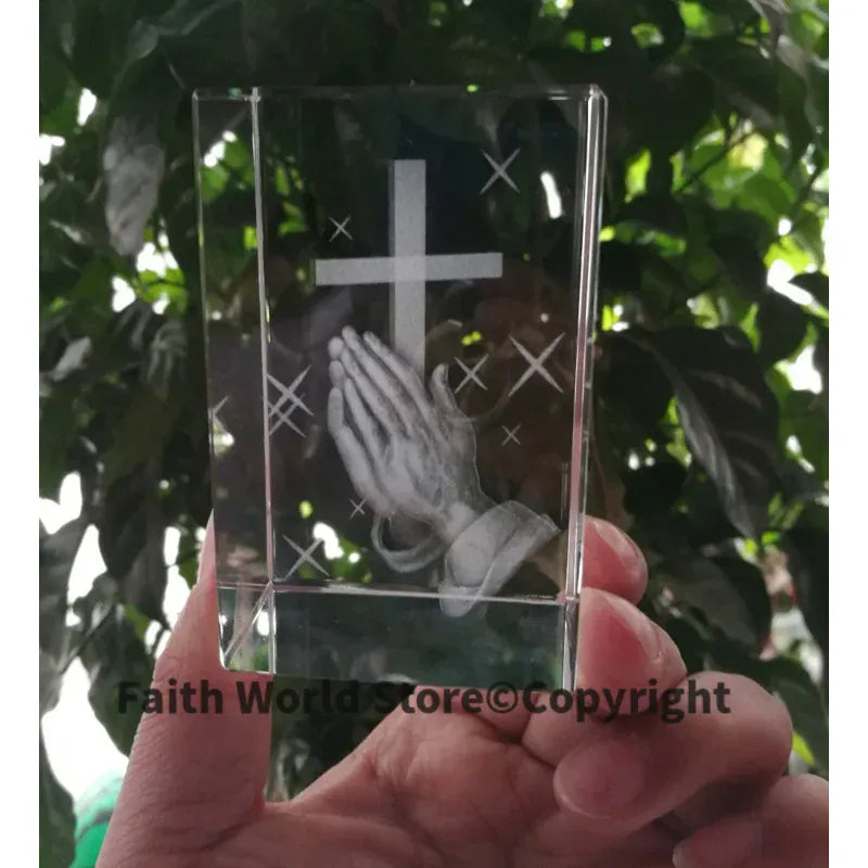 KissICON Christianity Catholicism BEST Christmas gift Religious efficacious Pray HOME family Safety Talisman 3D Crystal THE CROSS statue