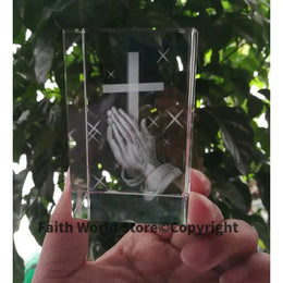 KissICON Christianity Catholicism BEST Christmas gift Religious efficacious Pray HOME family Safety Talisman 3D Crystal THE CROSS statue