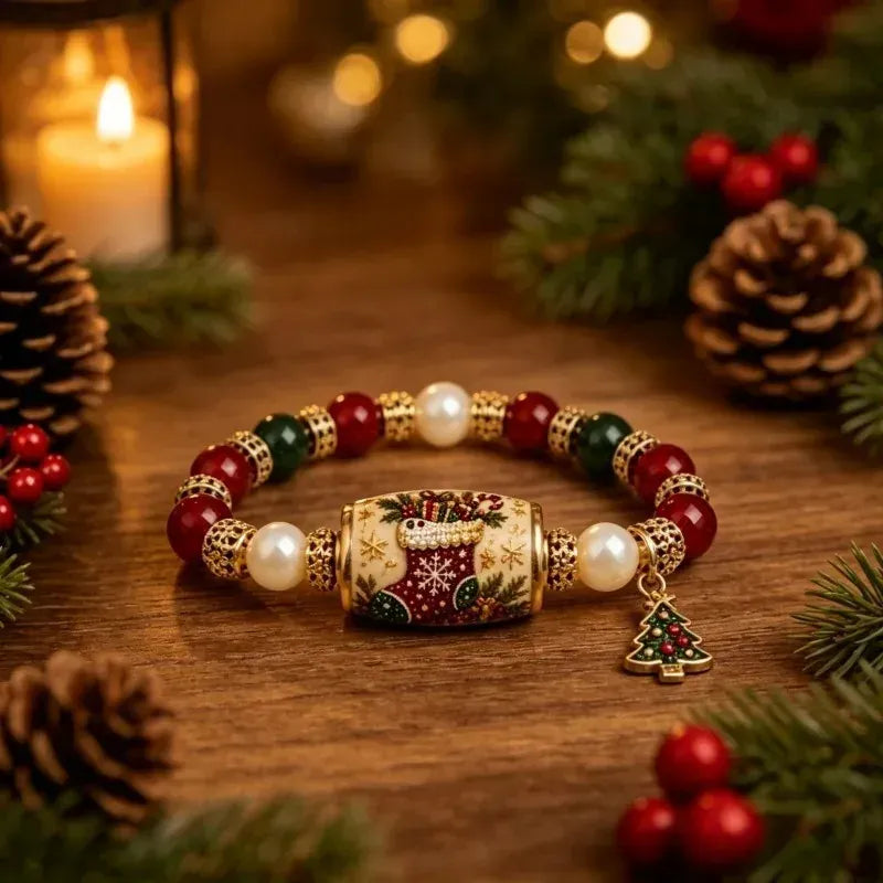 KissICON Christmas Bracelet Stretch Beaded Bracelet Christmas Tree Elk Stocking Charms Christmas New Years Gift Droshipping