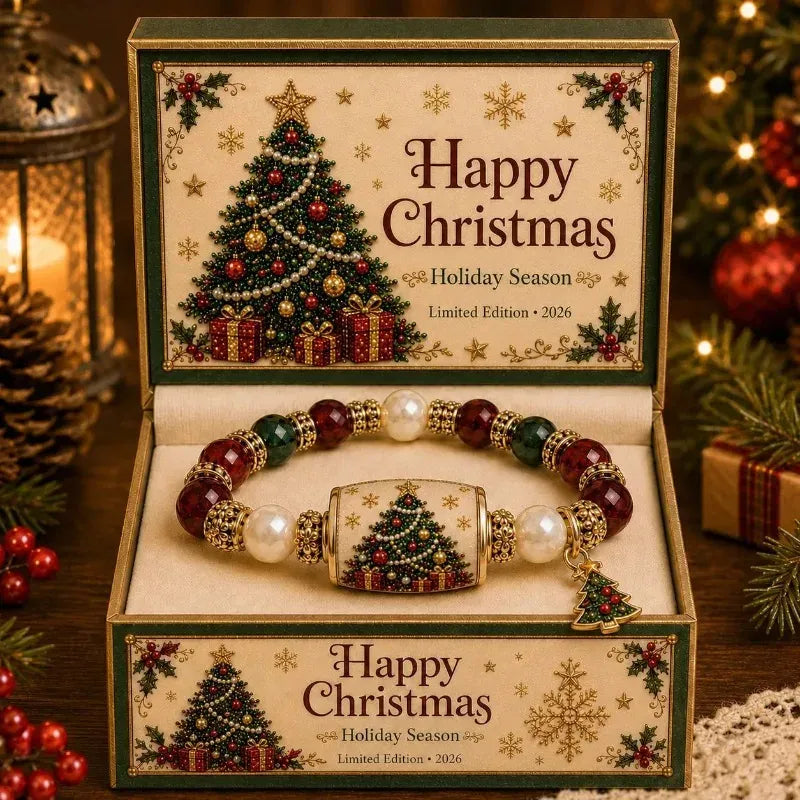 KissICON Christmas Bracelet Stretch Beaded Bracelet Christmas Tree Elk Stocking Charms Christmas New Years Gift Droshipping