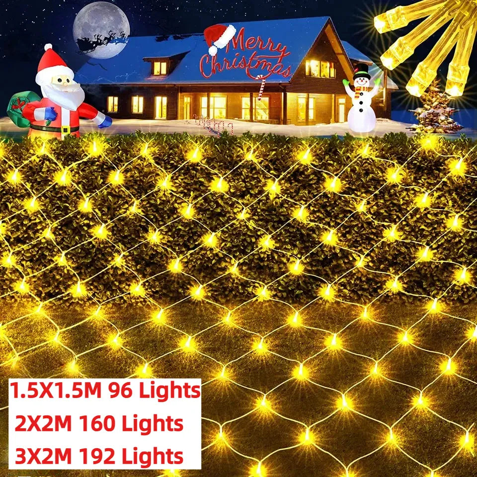 KissICON Christmas Decorations Lamp LED Fishing Net Light Outdoor Waterproof Street Tree Decoration Light Wedding Festival Mesh Light