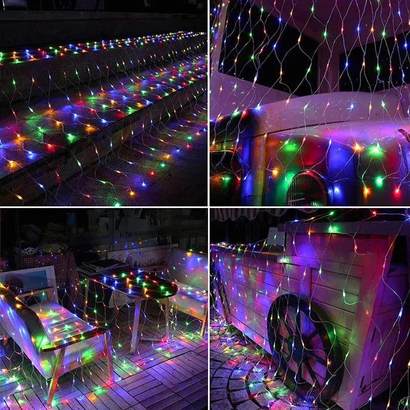 KissICON Christmas Decorations Lamp LED Fishing Net Light Outdoor Waterproof Street Tree Decoration Light Wedding Festival Mesh Light