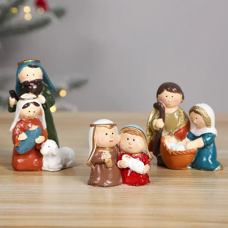 KissICON Christmas Decorations Manger Nativity Resin Ornaments Home Desktop Decoration