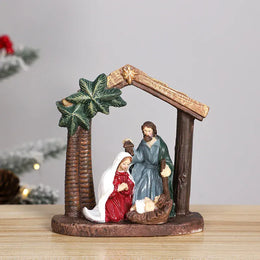 KissICON Christmas Decorations Manger Nativity Resin Ornaments Home Desktop Decoration