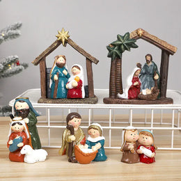 KissICON Christmas Decorations Manger Nativity Resin Ornaments Home Desktop Decoration