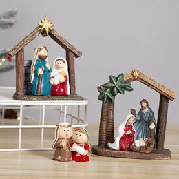 KissICON Christmas Decorations Manger Nativity Resin Ornaments Home Desktop Decoration