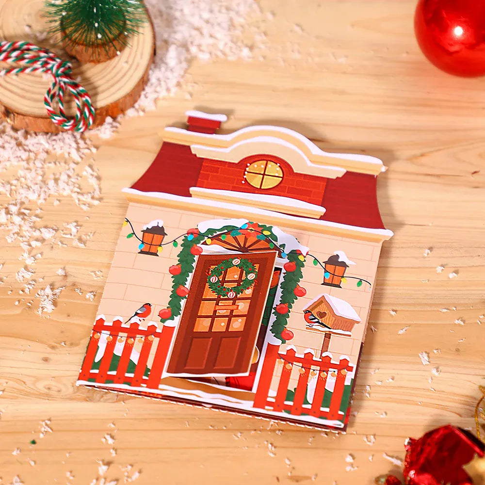 KissICON Christmas Tree Greeting Cards Cat Xmas Party Three-dimensional Pop Up Card 3D Postcard With Envelope Holiday Supplies