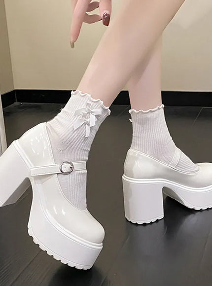 Dropshipman Chunky Platform High Heels Pumps Women 2023 Autumn Pu Leather Ankle Buckle Mary Jane Shoes Woman Thick Heeled White Lolita Shoes
