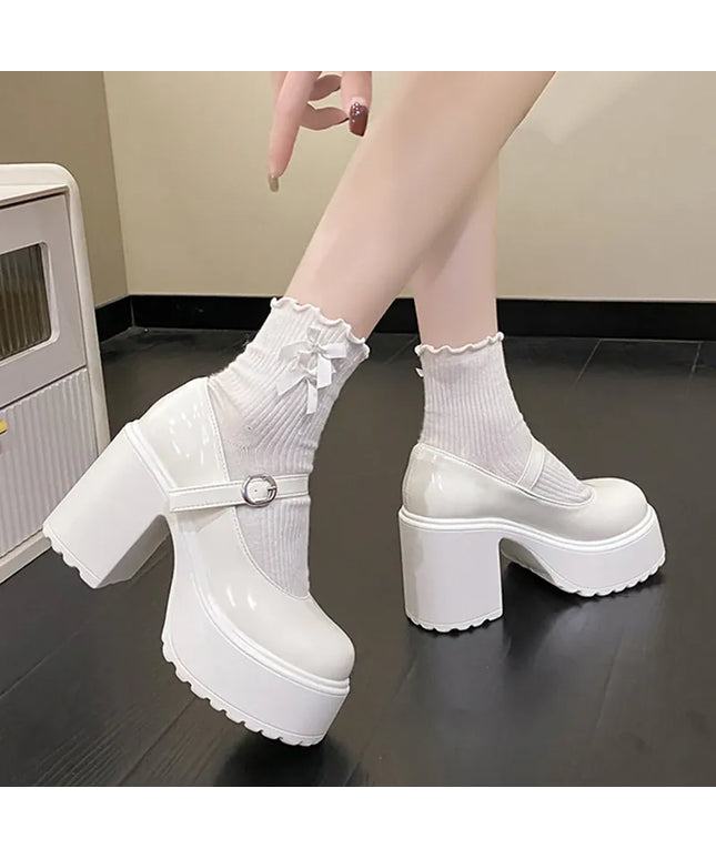Dropshipman Chunky Platform High Heels Pumps Women 2023 Autumn Pu Leather Ankle Buckle Mary Jane Shoes Woman Thick Heeled White Lolita Shoes