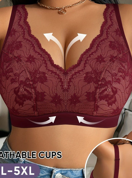 KissICON Claret-1 / 3XL Soft Full Coverage Curve Lace Pushup Bra