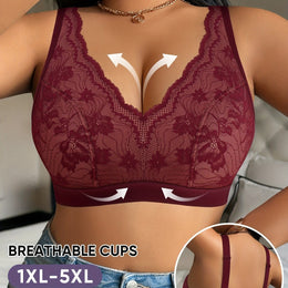 KissICON Claret-1 / 3XL Soft Full Coverage Curve Lace Pushup Bra