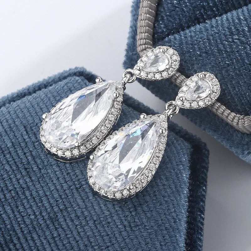 KissICON Classic 925 Silver Water Drop Earrings Women Zircon Shine