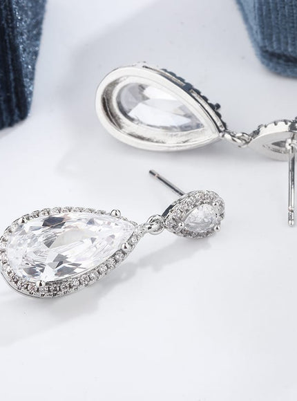 KissICON Classic 925 Silver Water Drop Earrings Women Zircon Shine