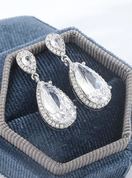 KissICON Classic 925 Silver Water Drop Earrings Women Zircon Shine