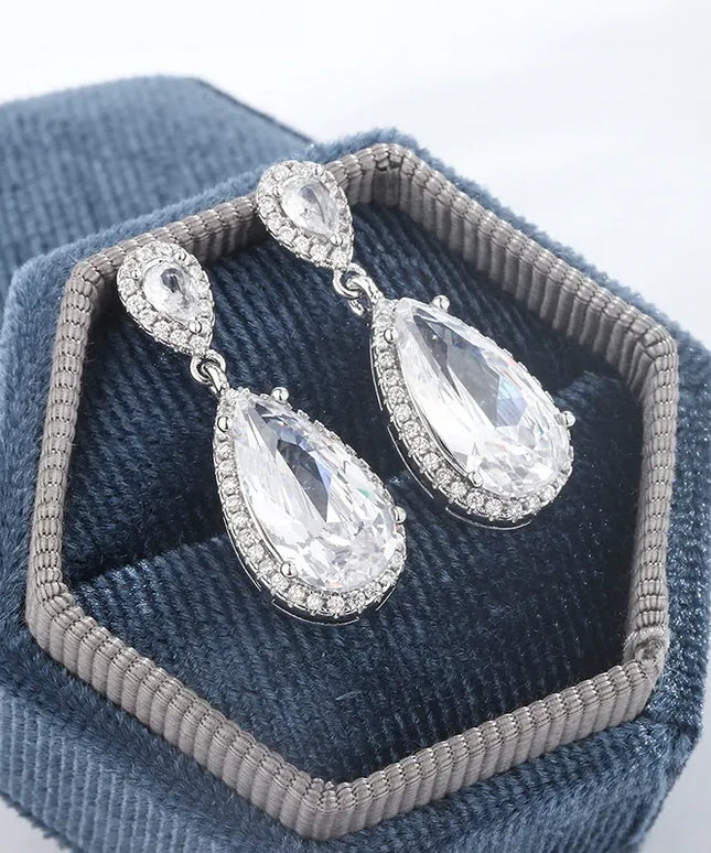 KissICON Classic 925 Silver Water Drop Earrings Women Zircon Shine