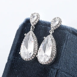 KissICON Classic 925 Silver Water Drop Earrings Women Zircon Shine