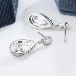 KissICON Classic 925 Silver Water Drop Earrings Women Zircon Shine