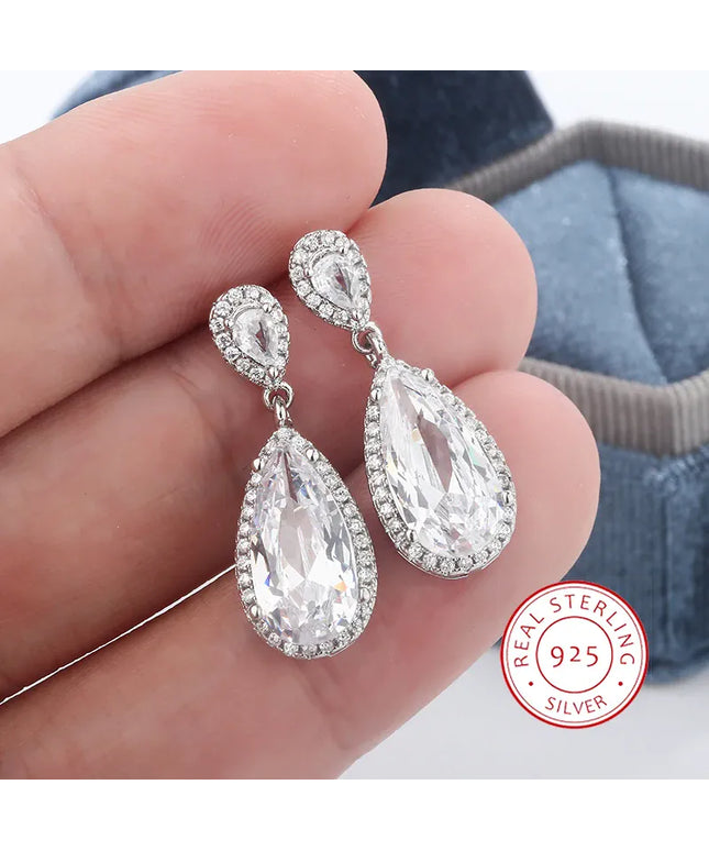 KissICON Classic 925 Silver Water Drop Earrings Women Zircon Shine