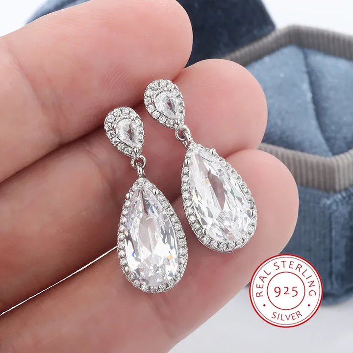 Classic 925 Silver Water Drop Earrings Women Zircon Shine