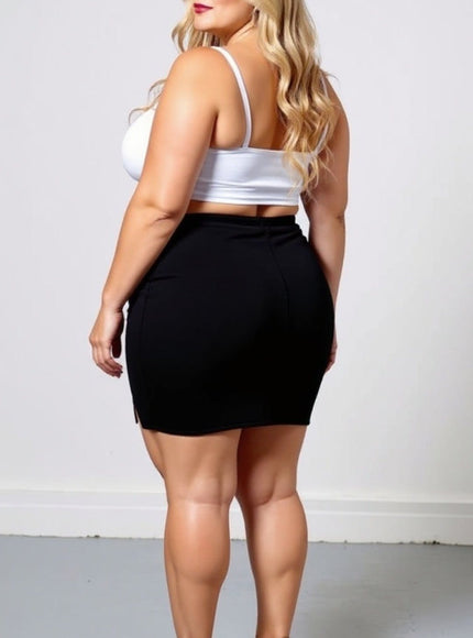 KissICON Classic Black High-Waist Bodycon Mini Skirt with Side Slit