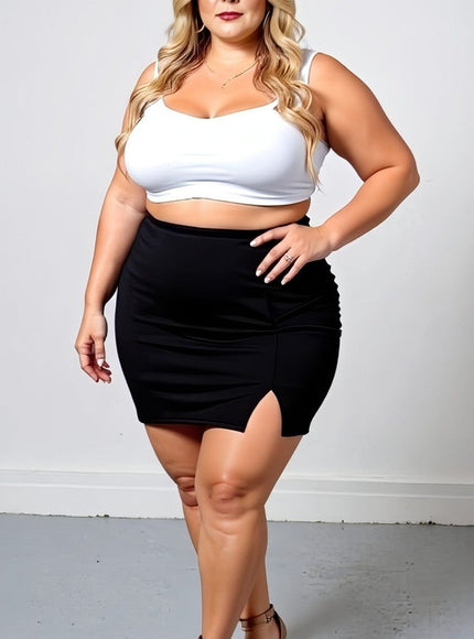 KissICON Classic Black High-Waist Bodycon Mini Skirt with Side Slit