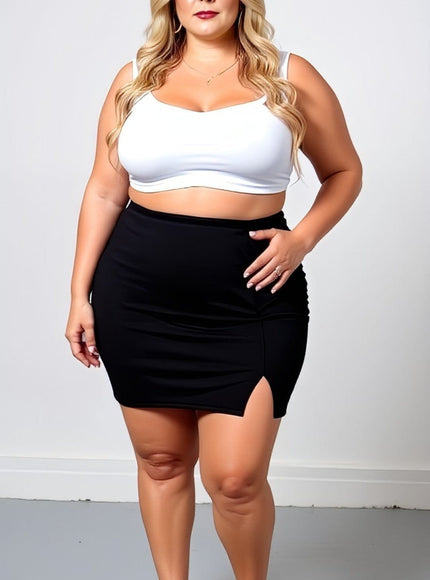 KissICON Classic Black High-Waist Bodycon Mini Skirt with Side Slit