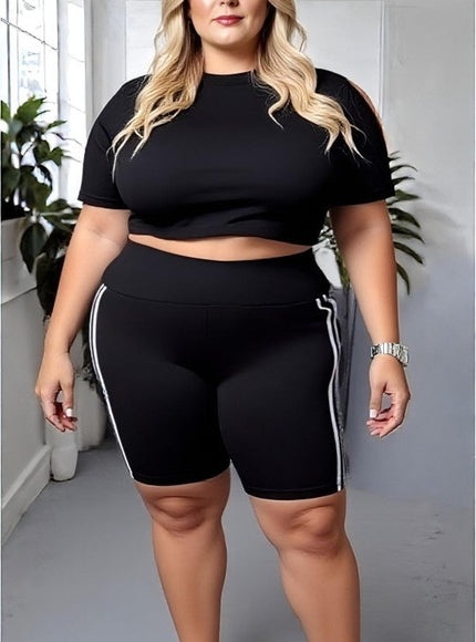 KissICON Classic Black High-Waisted Cycling Shorts with Side Stripes – Plus Size Active & Casual Essential