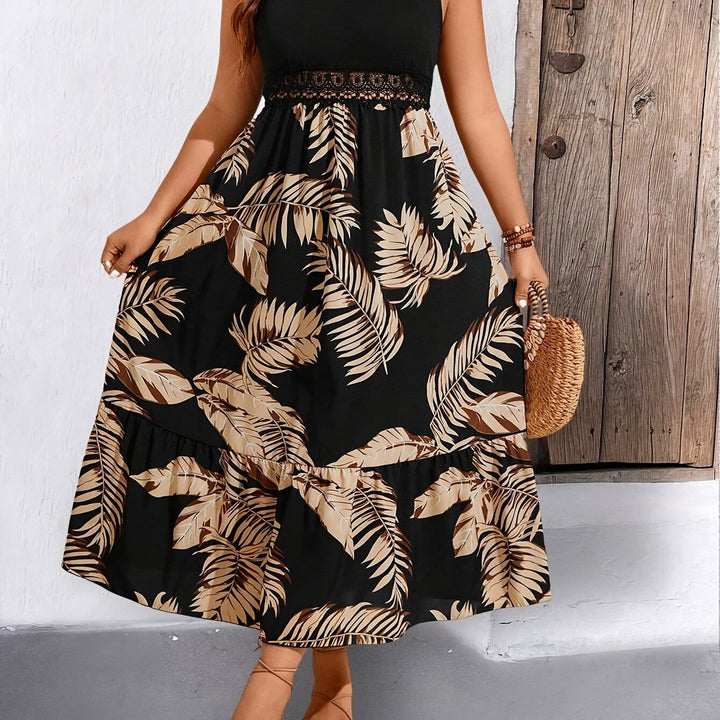 Plus Size Tropical Lace Patchwork Summer Vacation Dress