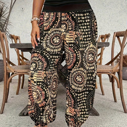 jkthpu-45 Classic Black / UK 18 Boho Plus Size WideLeg Harem Pants  AllSeason Comfort