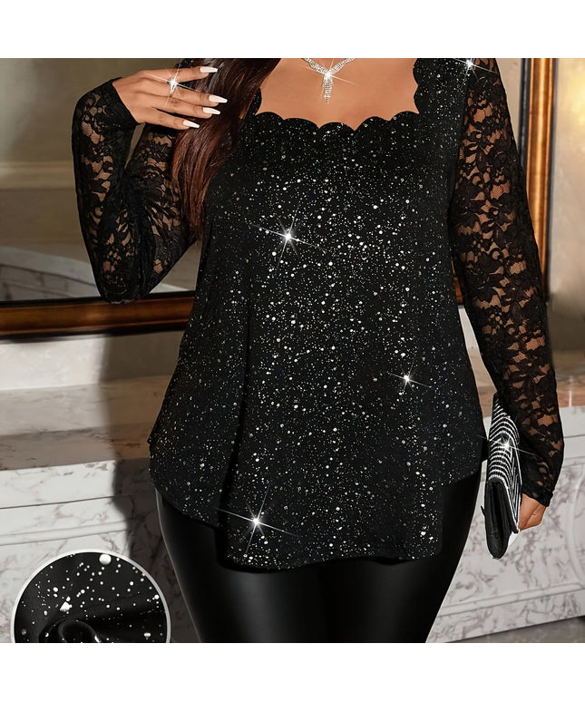 jkthpu-45 Classic Black / UK 18 (US 14) Chic Plus Size Lace Splice Party Tops European  American Fashion
