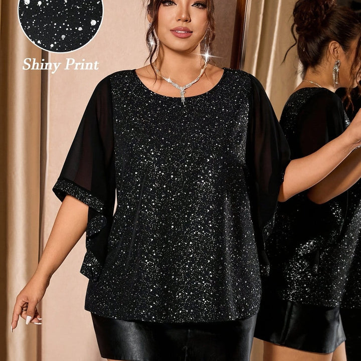 Chic Plus Size Sequin Patchwork Chiffon Blouse