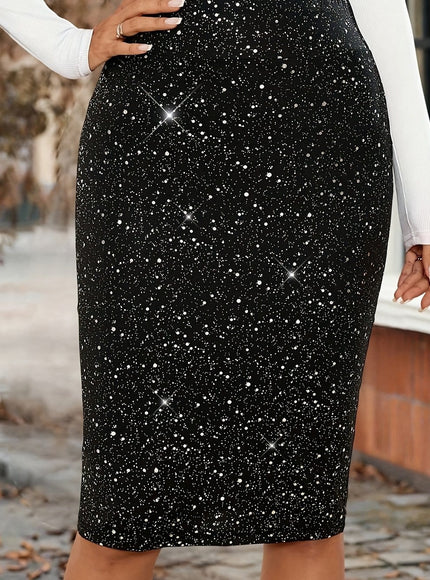 jkthpu-45 Classic Black / UK 18 (US 14) Elegant Plus Size WaistCinching Shiny Winter Pencil Skirt
