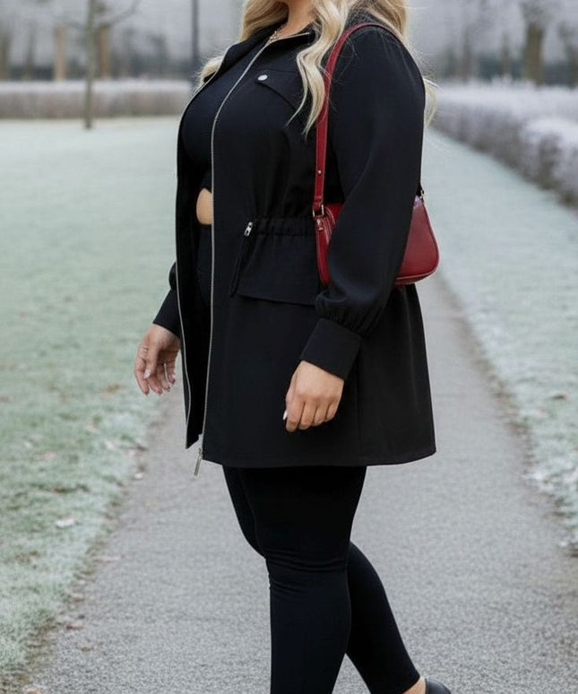 KissICON Classic Black Zip-Up Utility Jacket – Plus Size Everyday Chic