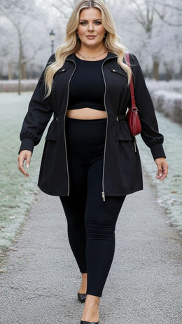 KissICON Classic Black Zip-Up Utility Jacket – Plus Size Everyday Chic
