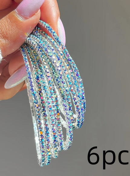 jkthpu-45 Classic Blue Sparkling Rhinestone Stretch Bracelet Set  6pc Bling