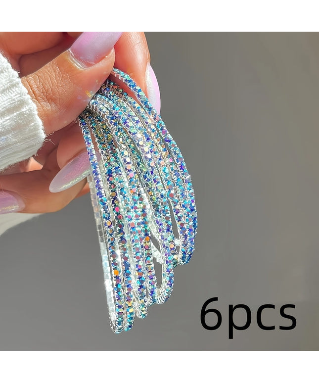 jkthpu-45 Classic Blue Sparkling Rhinestone Stretch Bracelet Set  6pc Bling