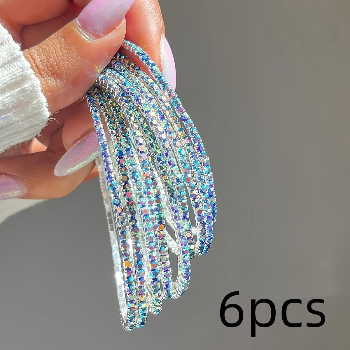 jkthpu-45 Classic Blue Sparkling Rhinestone Stretch Bracelet Set  6pc Bling
