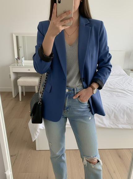 KissICON Classic Button Curve Blazer – Allseason Workwear Essential