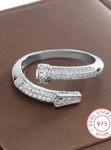 KissICON Classic Design Full Diamond Zircon Nail Ring Fashion Everything 925 Silver Ladies Fine Jewelry Light Luxury Birthday Party Gift