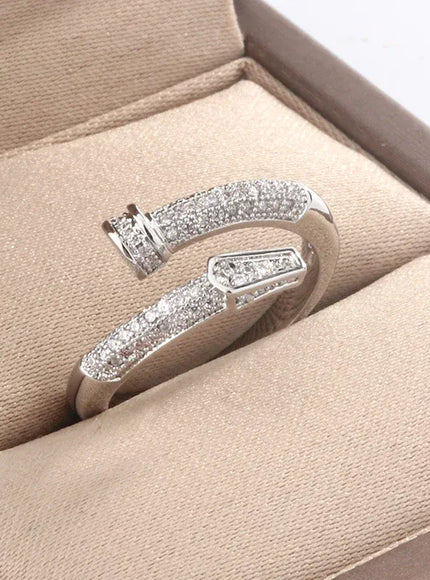 KissICON Classic Design Full Diamond Zircon Nail Ring Fashion Everything 925 Silver Ladies Fine Jewelry Light Luxury Birthday Party Gift