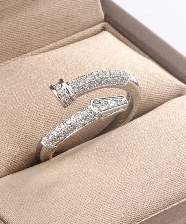 KissICON Classic Design Full Diamond Zircon Nail Ring Fashion Everything 925 Silver Ladies Fine Jewelry Light Luxury Birthday Party Gift