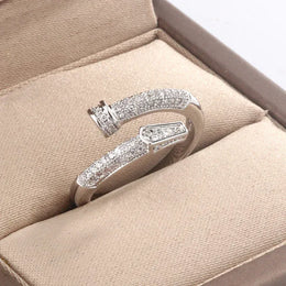 KissICON Classic Design Full Diamond Zircon Nail Ring Fashion Everything 925 Silver Ladies Fine Jewelry Light Luxury Birthday Party Gift