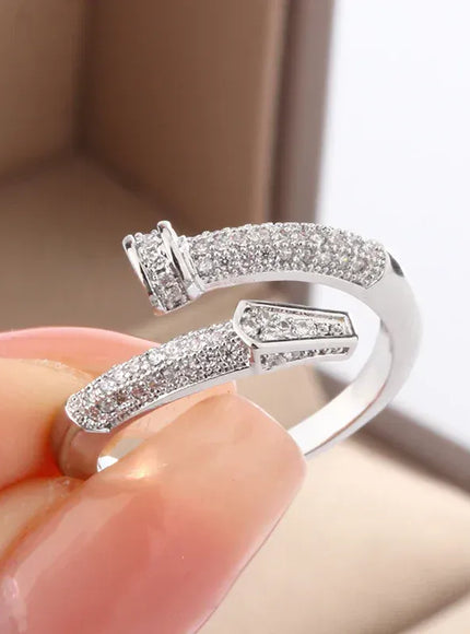 KissICON Classic Design Full Diamond Zircon Nail Ring Fashion Everything 925 Silver Ladies Fine Jewelry Light Luxury Birthday Party Gift