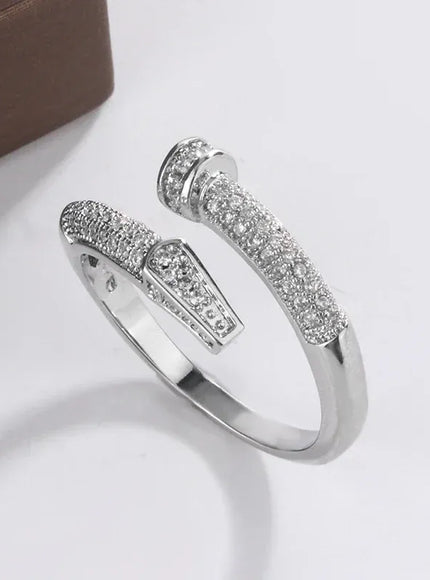 KissICON Classic Design Full Diamond Zircon Nail Ring Fashion Everything 925 Silver Ladies Fine Jewelry Light Luxury Birthday Party Gift