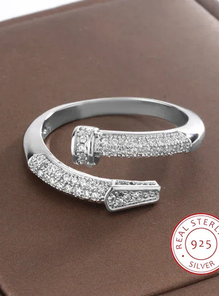 KissICON Classic Design Full Diamond Zircon Nail Ring Fashion Everything 925 Silver Ladies Fine Jewelry Light Luxury Birthday Party Gift