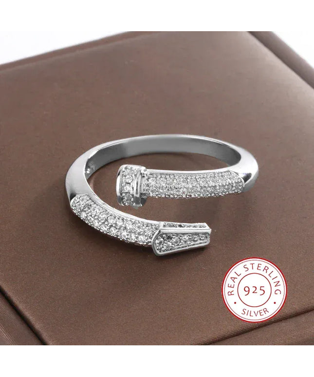 KissICON Classic Design Full Diamond Zircon Nail Ring Fashion Everything 925 Silver Ladies Fine Jewelry Light Luxury Birthday Party Gift